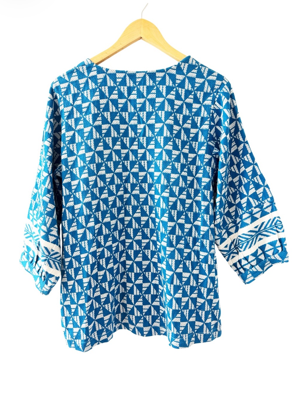 Soft Surroundings Narah tunic top, blue & white geometric pattern Size Small EUC - Picture 4 of 6